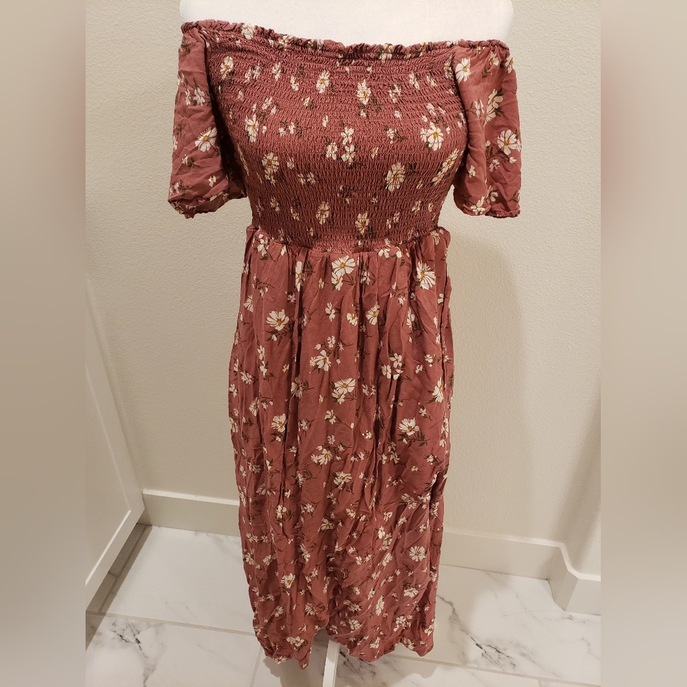 Express Orange and Cream Smocked Sundress